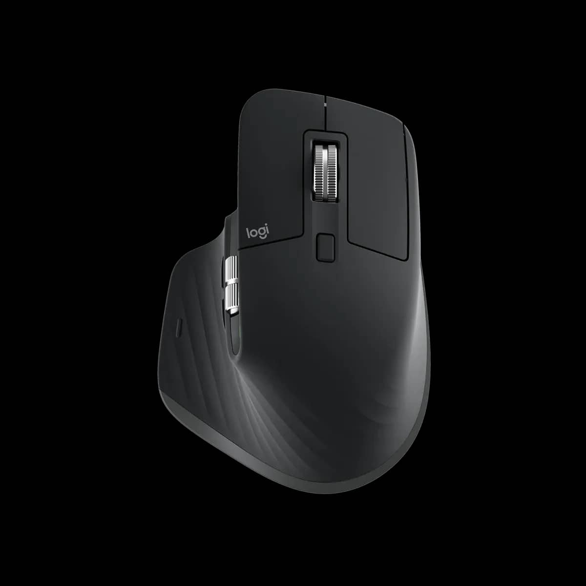 A contoured wireless mouse seen from above
