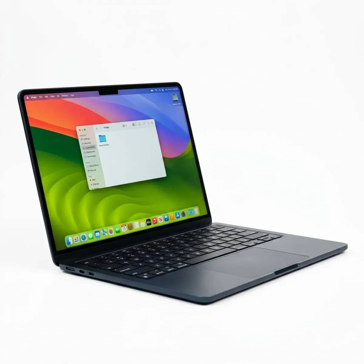 A MacBook Air 13-inch open at a three-quarter angle