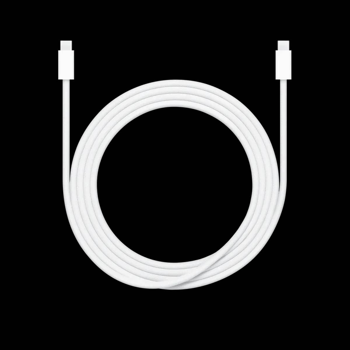A braided USB-C to USB-C cable coiled loosely