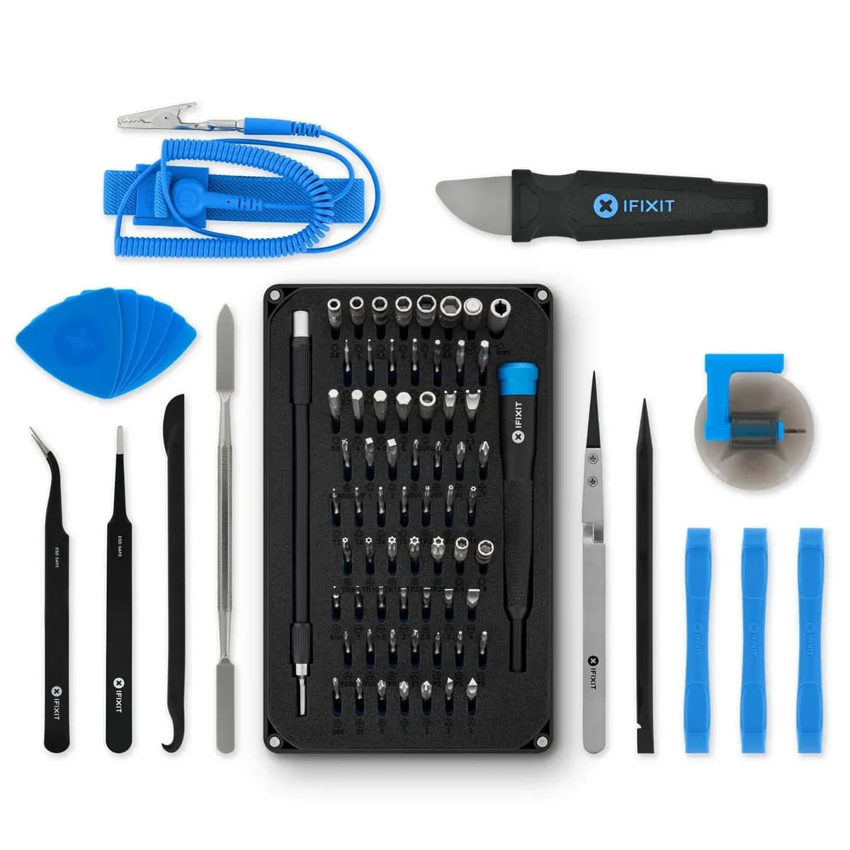 A precision screwdriver set with magnetic bits in a case